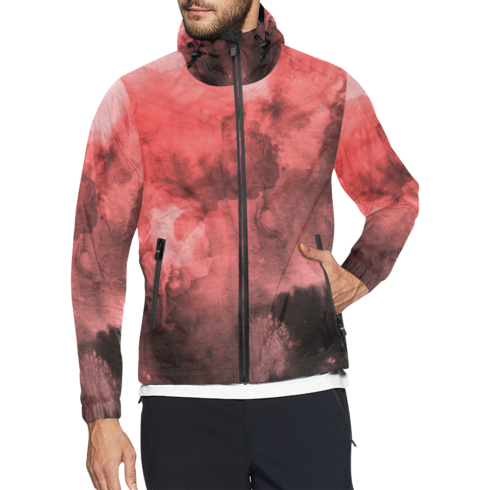 Red and Black Watercolour Unisex All Over Print Windbreaker (Model H23)