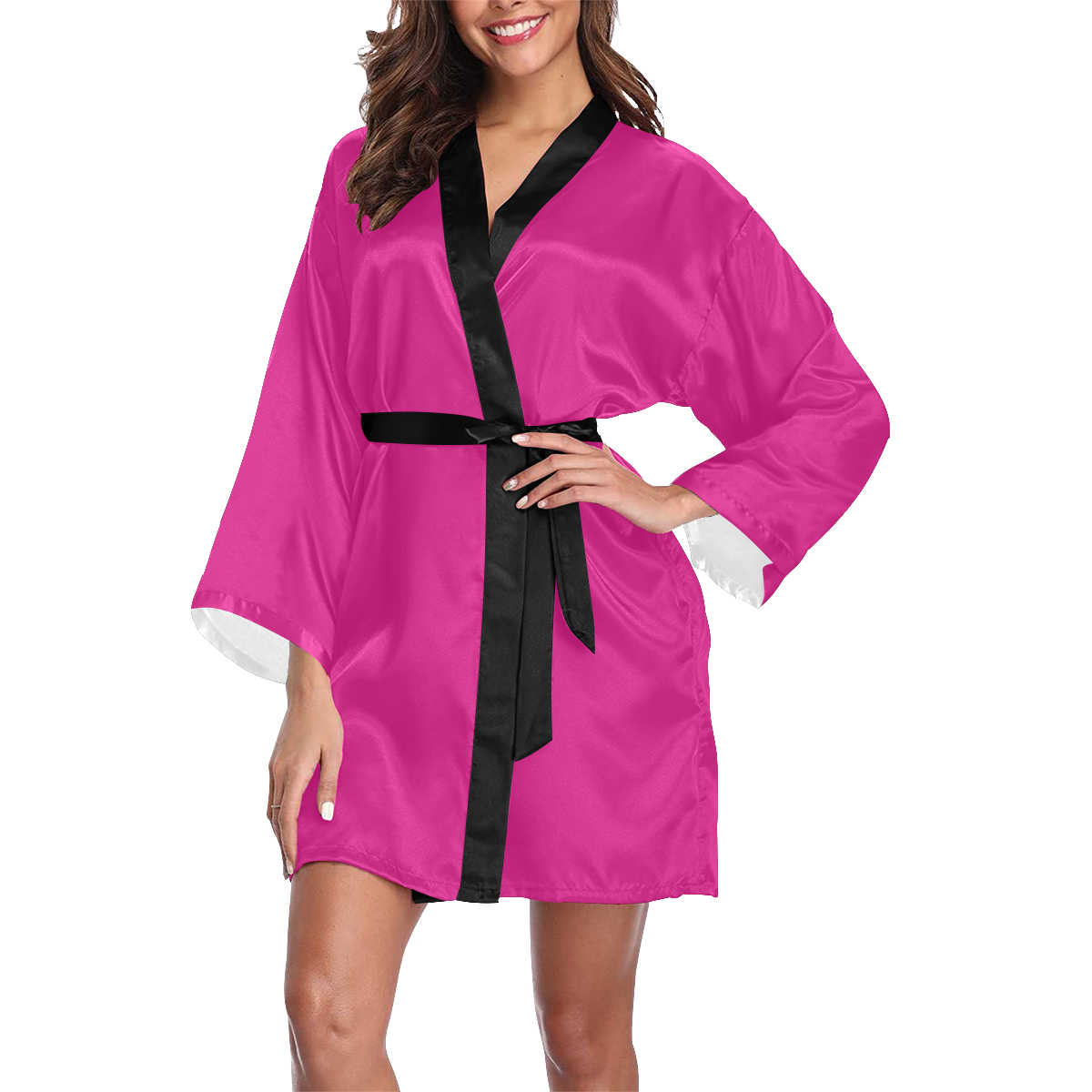 color Barbie pink Long Sleeve Kimono Robe