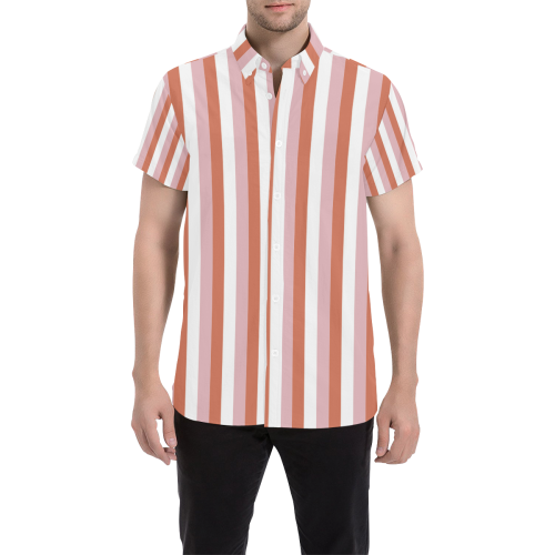 Coral Stripes Men's All Over Print Short Sleeve Shirt (Model T53)