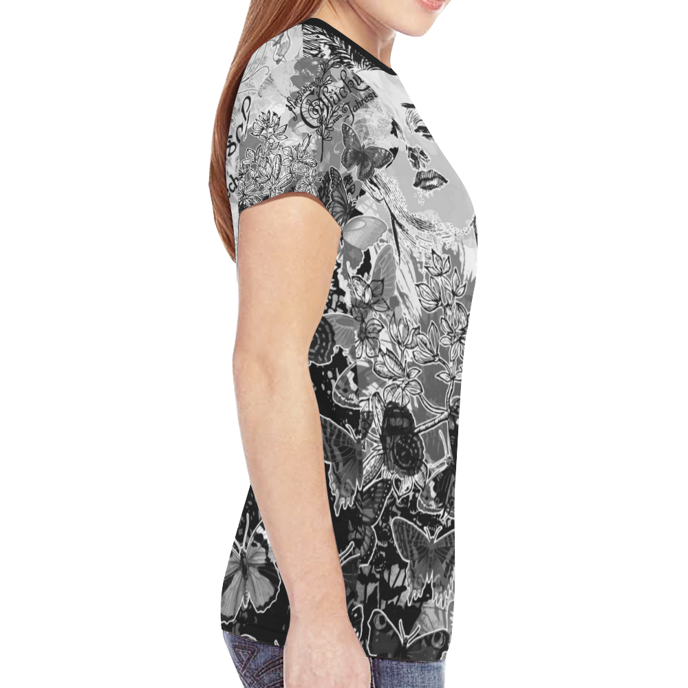 Lady and butterflies New All Over Print T-shirt for Women (Model T45)
