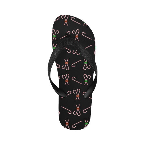 Christmas Candy Canes with Bows on Black Flip Flops for Men/Women (Model 040)