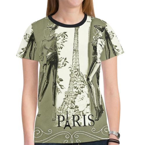 Grey Paris with Two Girls Design By Me by Doris Clay-Kersey New All Over Print T-shirt for Women (Model T45)