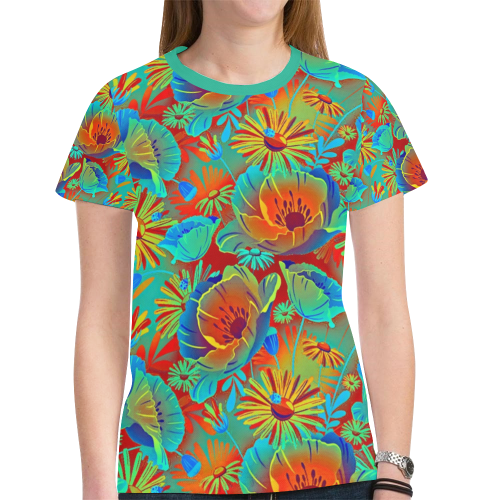 bright tropical floral New All Over Print T-shirt for Women (Model T45)