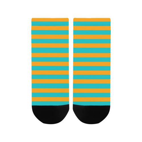 Orange Aqua Stripes Women's Ankle Socks