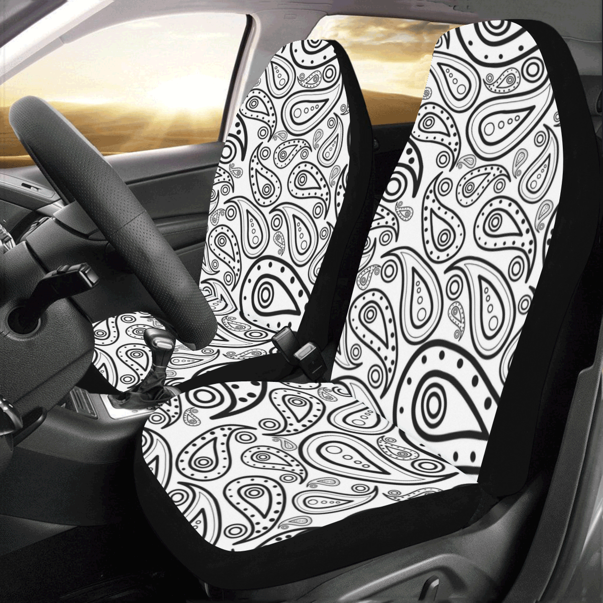 black and white paisley Car Seat Covers (Set of 2)