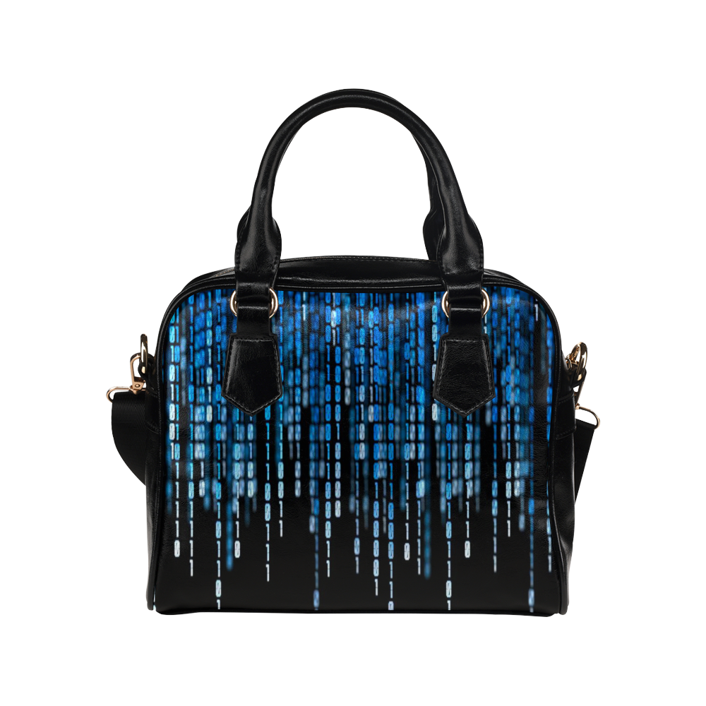 Blue Rave Matrix Hologram Black Light Shoulder Handbag (Model 1634)