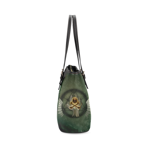 Skull in a hand Leather Tote Bag/Small (Model 1640)