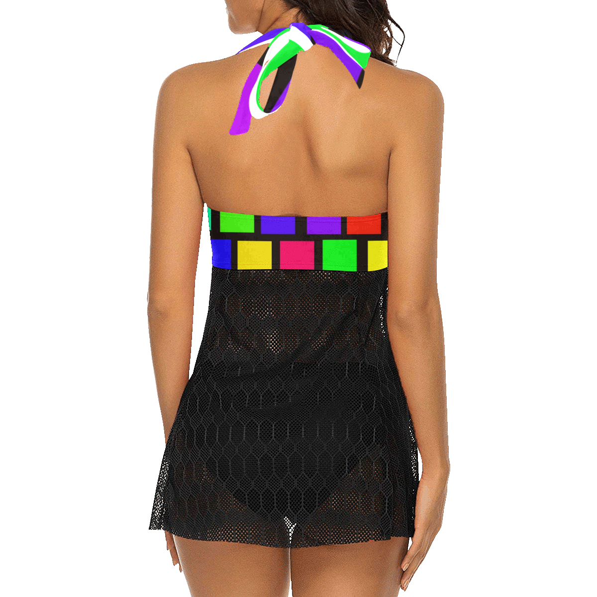 colorful checkered Women's Swim Dress (Model S12)