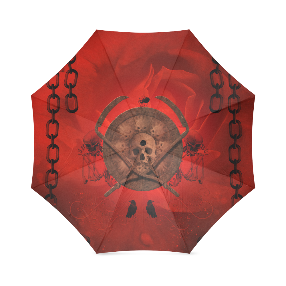 Skulls on red vintage background Foldable Umbrella (Model U01)