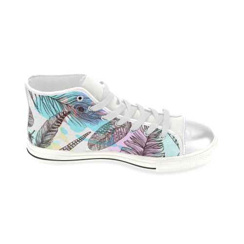 Peacock Feathers Shoes, Watercolor Feather Women's Classic High Top Canvas Shoes (Model 017)