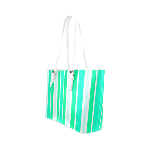 Summer Greens Stripes Leather Tote Bag/Small (Model 1651)