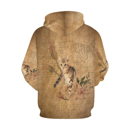 Vintage Cat All Over Print Hoodie for Men/Large Size (USA Size) (Model H13)
