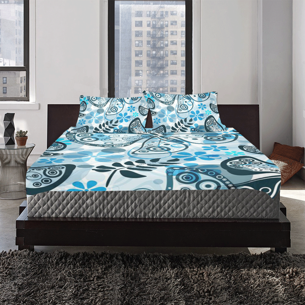 Colorful Butterflies and Flowers V7 3-Piece Bedding Set
