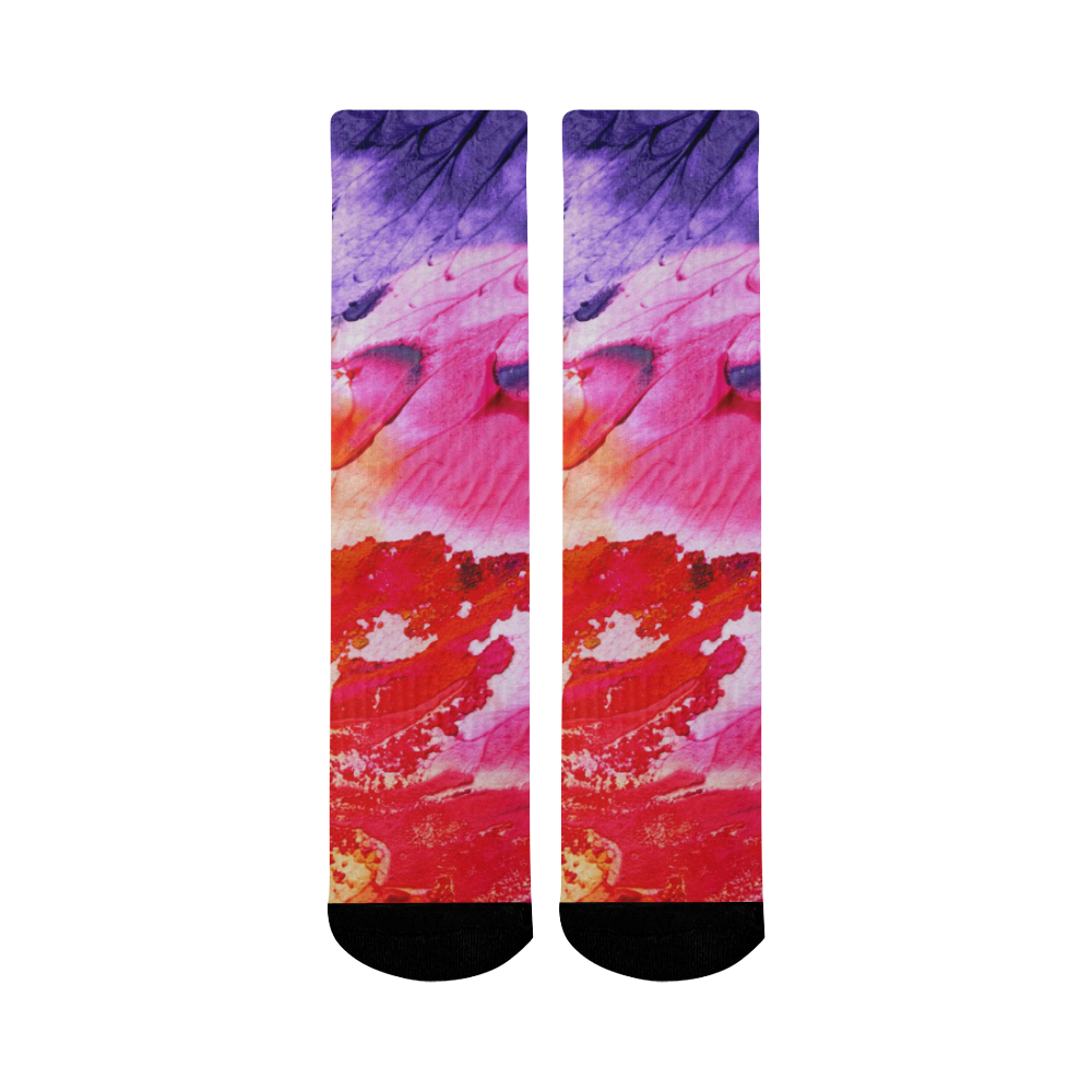 Red purple paint Mid-Calf Socks (Black Sole)
