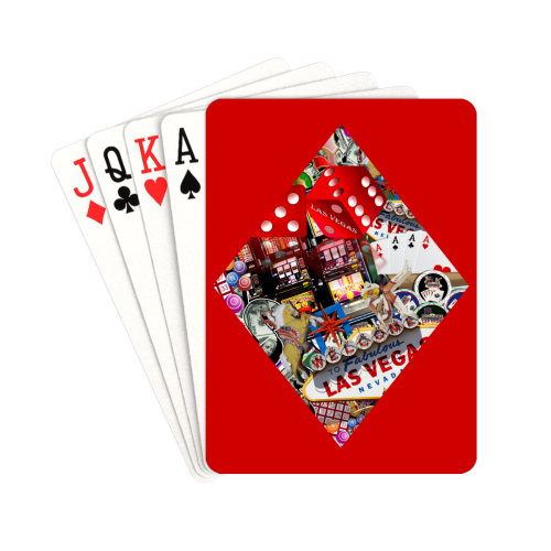 Diamond Playing Card Shape - Las Vegas Icons on Red Playing Cards 2.5"x3.5"