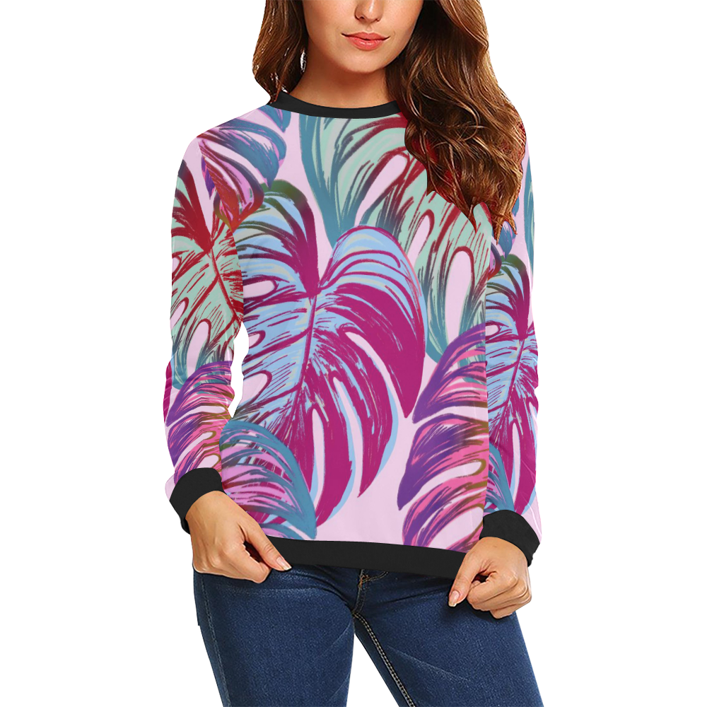Pretty Leaves B by JamColors All Over Print Crewneck Sweatshirt for Women (Model H18)