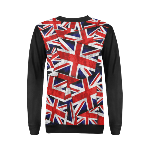 Union Jack British UK Flag - Union Jack British UK Flag (Vest Style) Black All Over Print Crewneck Sweatshirt for Women (Model H18)