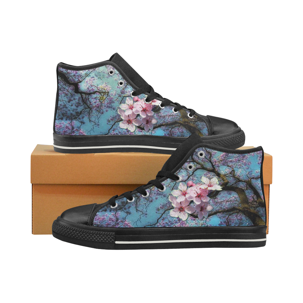 Cherry blossomL High Top Canvas Shoes for Kid (Model 017)