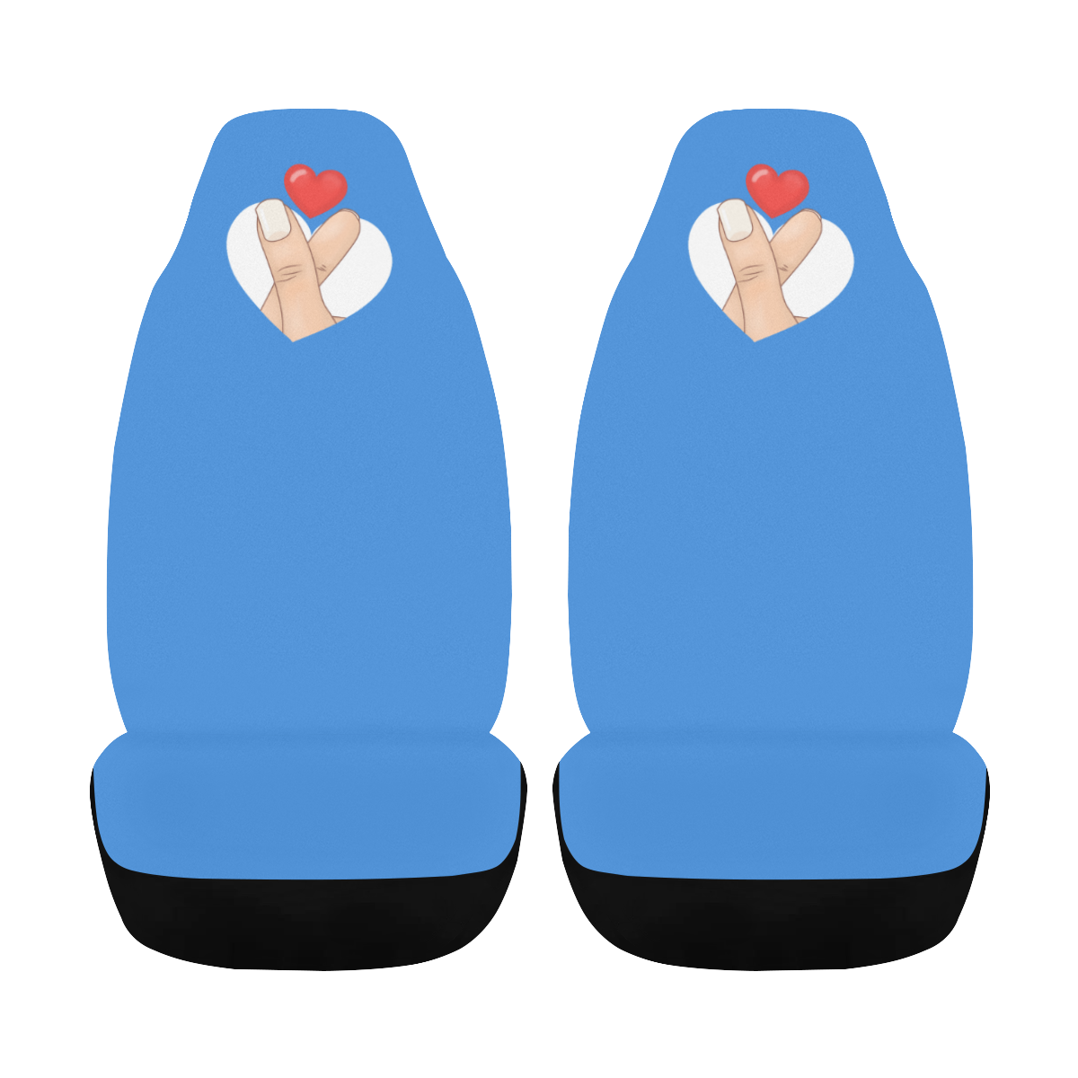 Red Heart Fingers on Blue Car Seat Cover Airbag Compatible (Set of 2)