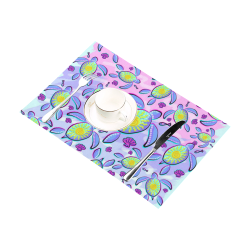 Sea Turtle and Sun Abstract Glitch Ultraviolet Placemat 12''x18''