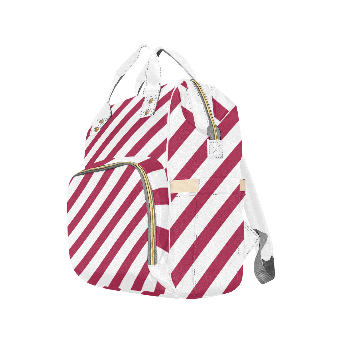 Dark Pink White Stripe Pattern Multi-Function Diaper Backpack/Diaper Bag (Model 1688)
