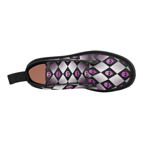 Checkered Skulls Pink Martin Boots for Women (Black) (Model 1203H)