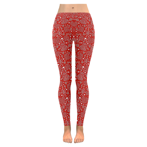 red white hearts Women's Low Rise Leggings (Invisible Stitch) (Model L05)