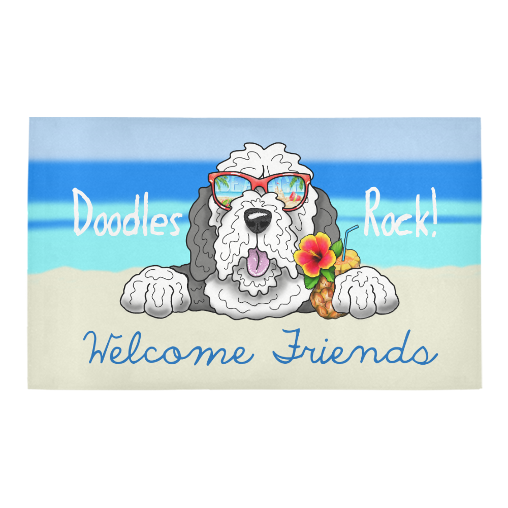 Doodle Beach- grey 7 white Azalea Doormat 30" x 18" (Sponge Material)