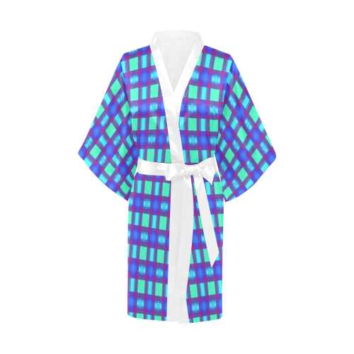 Bluish Plaid Kimono Robe