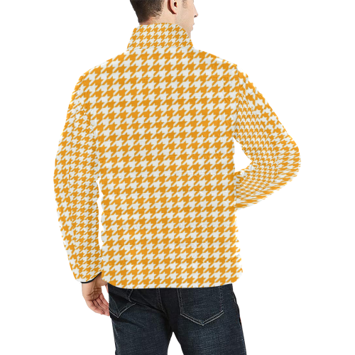 Friendly Houndstooth Pattern, orange by FeelGood Men's Stand Collar Padded Jacket (Model H41)