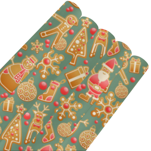 Christmas Gingerbread Icons Pattern Gift Wrapping Paper 58"x 23" (5 Rolls)