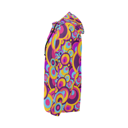 Retro Circles Groovy Violet, Yellow, Blue Colors All Over Print Full Zip Hoodie for Men (Model H14)
