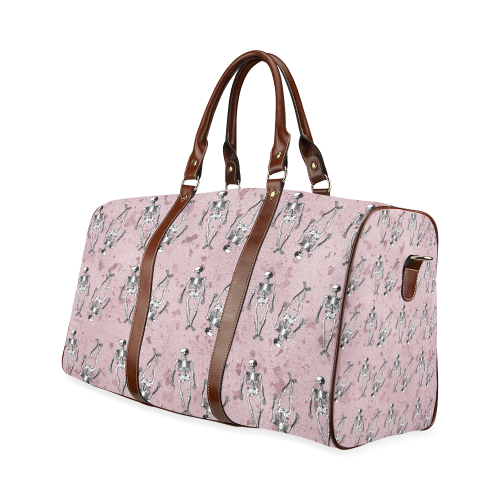 skeleton pink background Waterproof Travel Bag/Small (Model 1639)