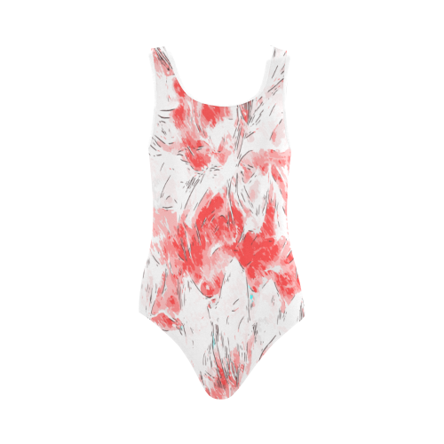 Floral Pink Sketch Art Vest One Piece Swimsuit (Model S04)