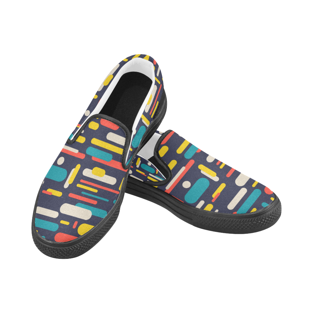Colorful Rectangles Men's Unusual Slip-on Canvas Shoes (Model 019)