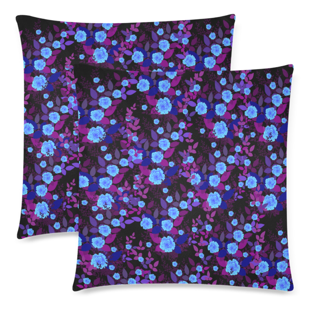 purple blue  roses Custom Zippered Pillow Cases 18"x 18" (Twin Sides) (Set of 2)