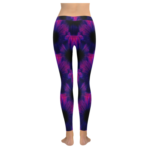 Black And Purple Pink Starbursts Women's Low Rise Leggings (Invisible Stitch) (Model L05)