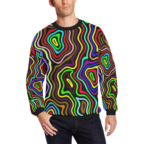 Multicolored Wavy Line Pattern Men's Oversized Fleece Crew Sweatshirt/Large Size(Model H18)