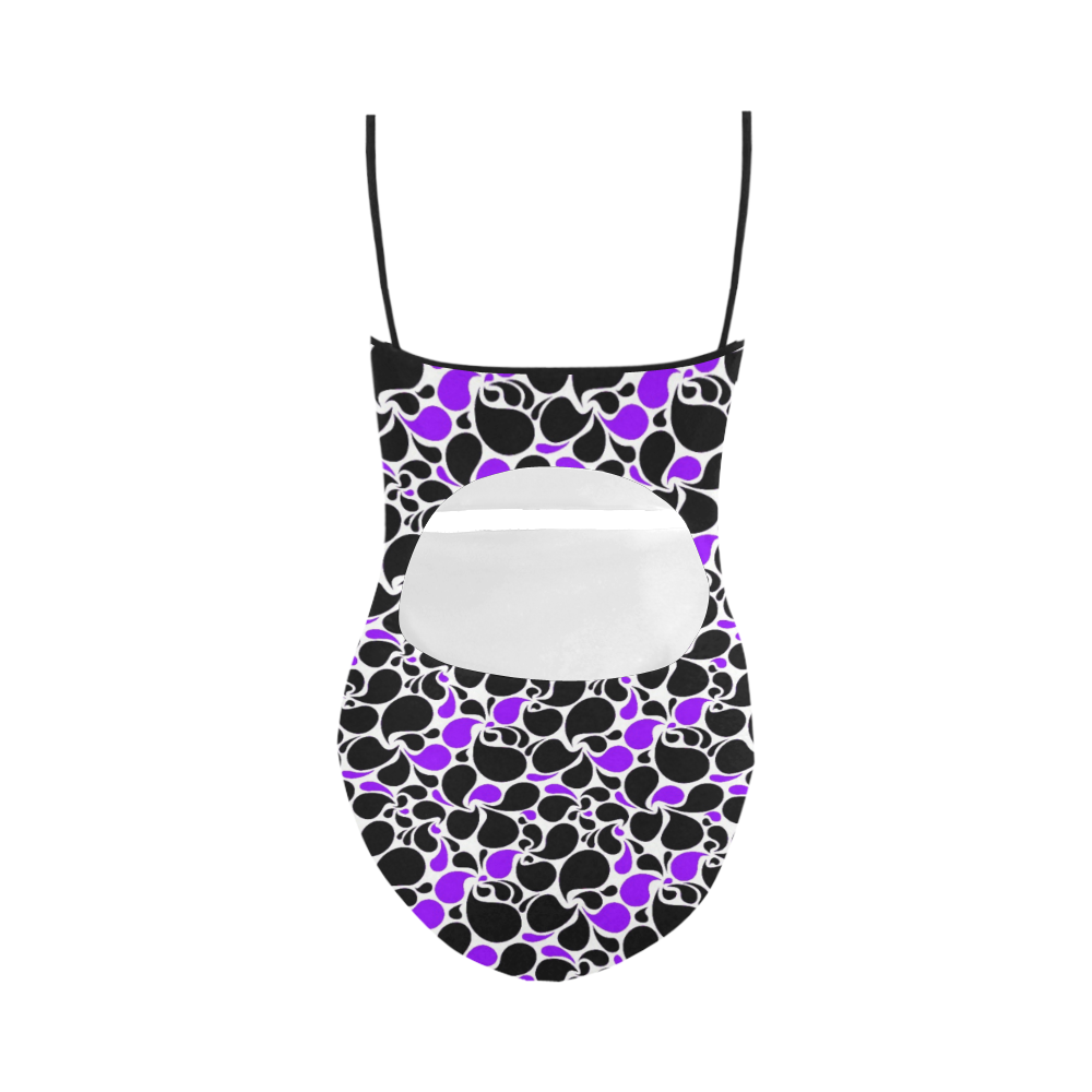 purple black paisley Strap Swimsuit ( Model S05)