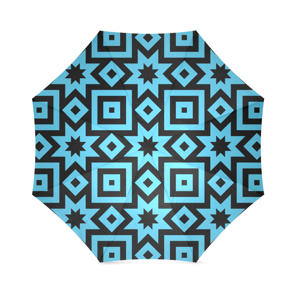 Blue/Black Geometric Pattern Foldable Umbrella (Model U01)