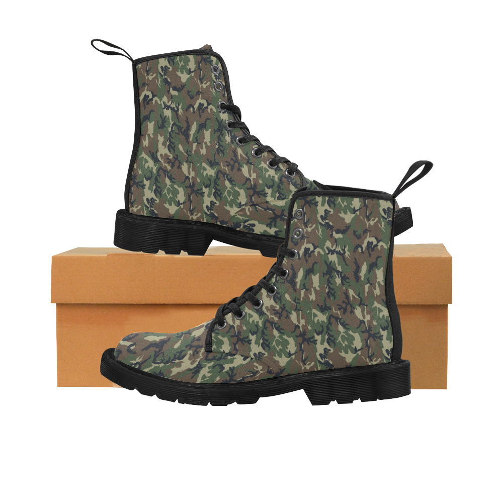 Woodland Forest Green Camouflage Martin Boots for Women (Black) (Model 1203H)
