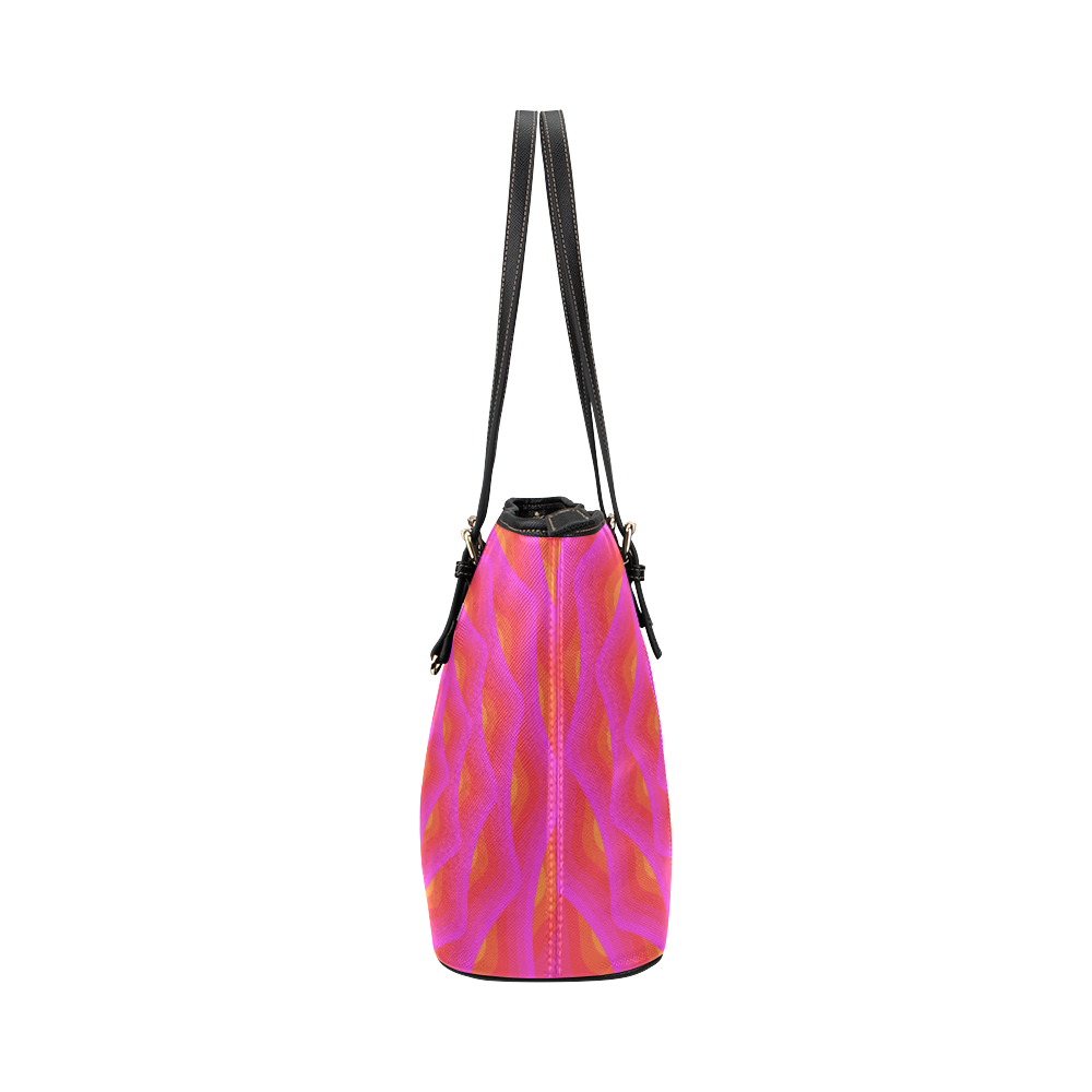 Pink spiral net Leather Tote Bag/Large (Model 1651)