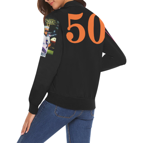 blk 50th All Over Print Bomber Jacket for Women (Model H19)