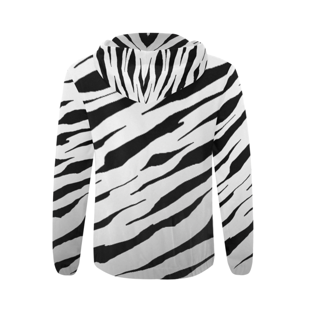 White Tiger Stripe Hoodie All Over Print Full Zip Hoodie for Men (Model H14)