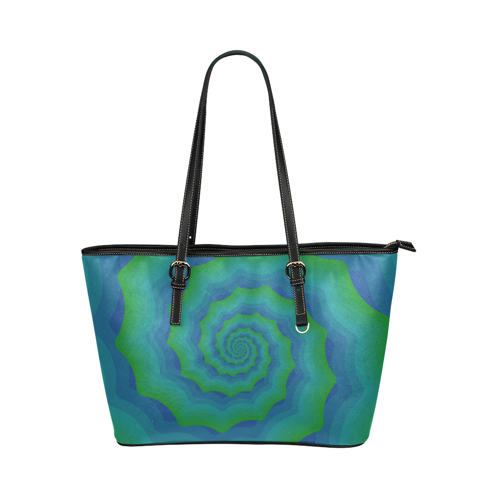 Green blue shell spiral Leather Tote Bag/Small (Model 1651)