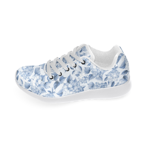 Blue and White Floral Pattern Men’s Running Shoes (Model 020)