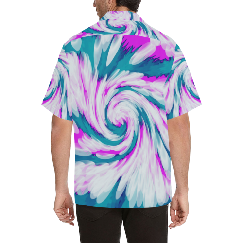 Turquoise Pink Tie Dye Swirl Abstract Hawaiian Shirt (Model T58)