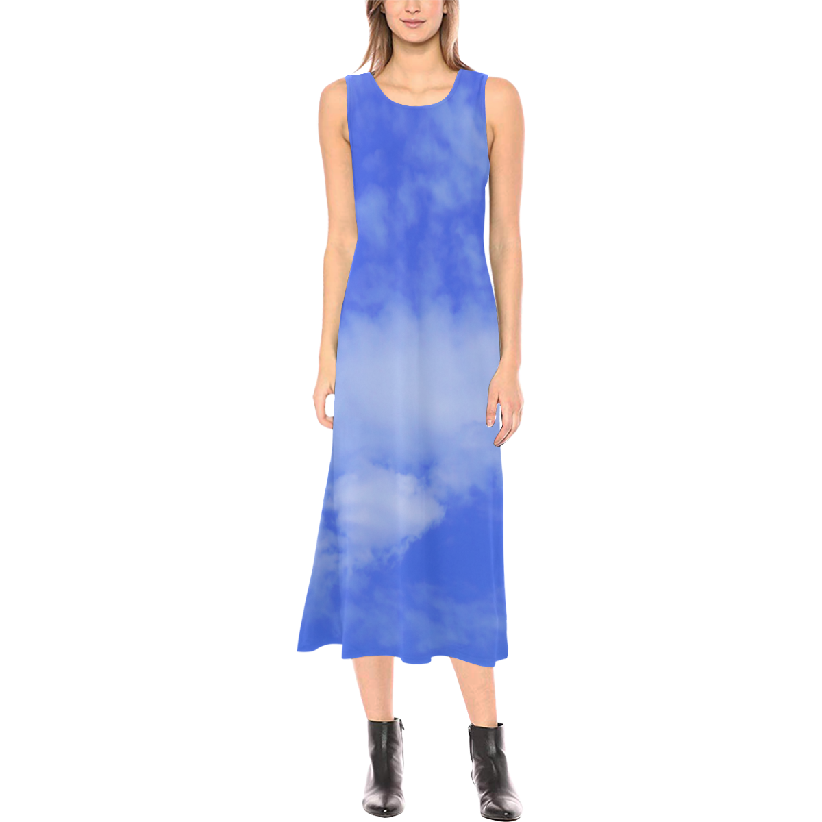 Blue Clouds Phaedra Sleeveless Open Fork Long Dress (Model D08)