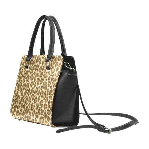Leopard Fabric Animal Pattern Rivet Shoulder Handbag (Model 1645)