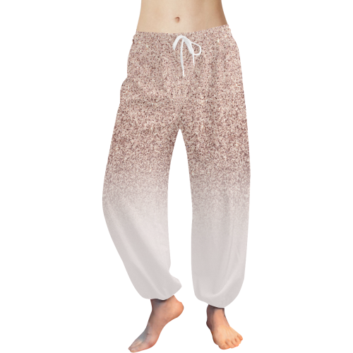 Rose Gold Glitter Ombre Pink White Women's All Over Print Harem Pants (Model L18)